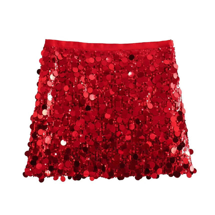 Women Sequin Shiny Mini Skirt High Waisted Bodycon Pencil Short Skirt