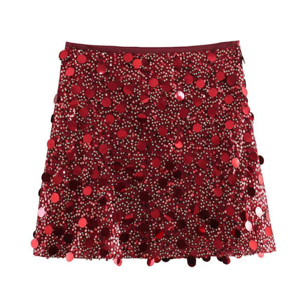 Women Sequin Shiny Mini Skirt High Waisted Bodycon Pencil Short Skirt