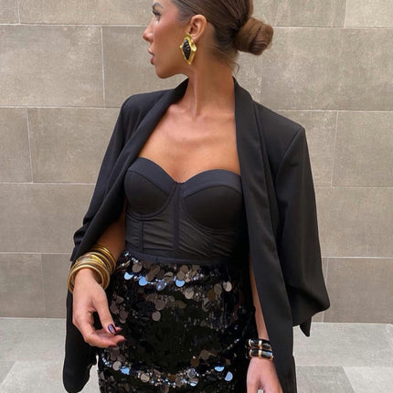 Women Sequin Shiny Mini Skirt High Waisted Bodycon Pencil Short Skirt