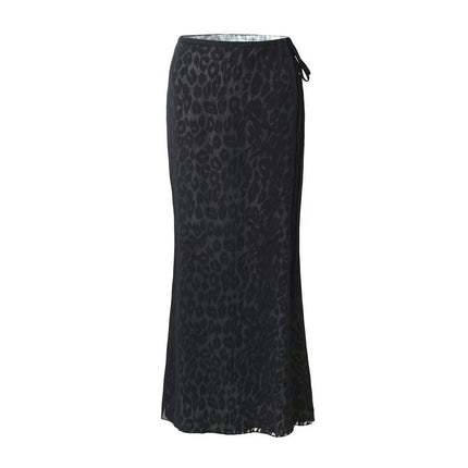 Women's Elegant High Waist Leopard Print Long Skirt Bodycon Fishtail Maxi Skirt