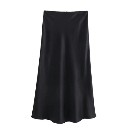 Womens Silky Satin Midi Skirt Elastic High Waist A Line Elegant Skirt