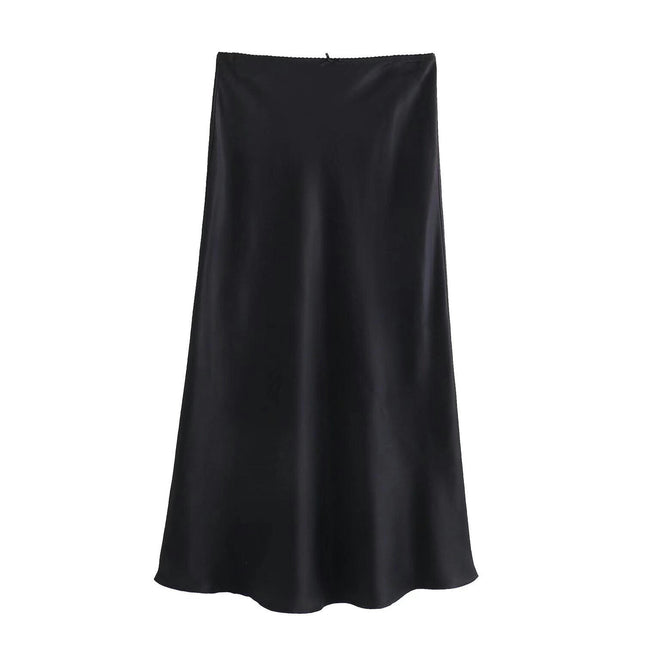 Womens Silky Satin Midi Skirt Elastic High Waist A Line Elegant Skirt