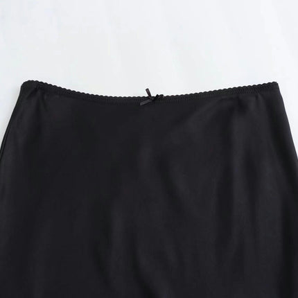 Womens Silky Satin Midi Skirt Elastic High Waist A Line Elegant Skirt