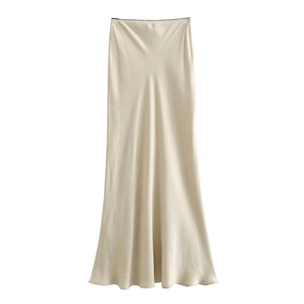 Womens Silky Satin Midi Skirt Elastic High Waist A Line Elegant Skirt