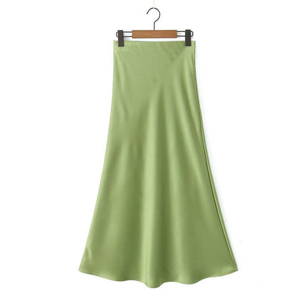 Satin High Waisted Maxi Skirt A-Line Spring Summer Casual Long Skirts