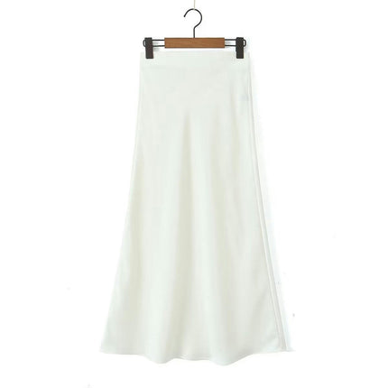 Satin High Waisted Maxi Skirt A-Line Spring Summer Casual Long Skirts