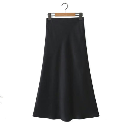 Satin High Waisted Maxi Skirt A-Line Spring Summer Casual Long Skirts