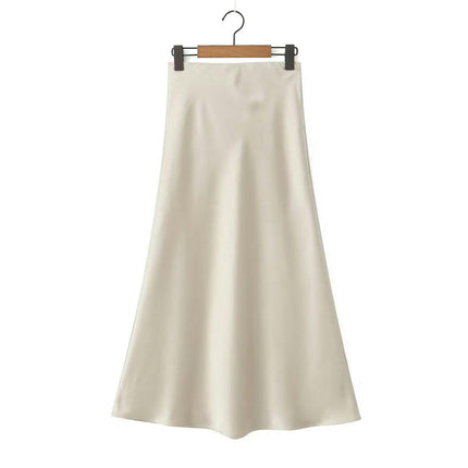 Satin High Waisted Maxi Skirt A-Line Spring Summer Casual Long Skirts