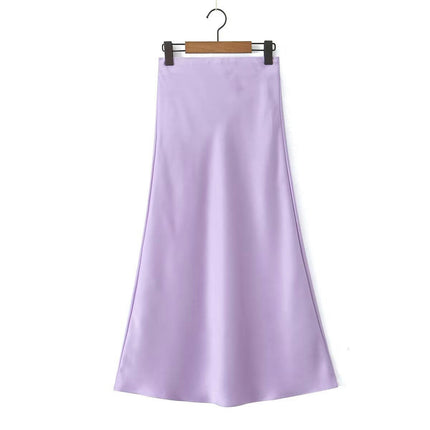 Satin High Waisted Maxi Skirt A-Line Spring Summer Casual Long Skirts