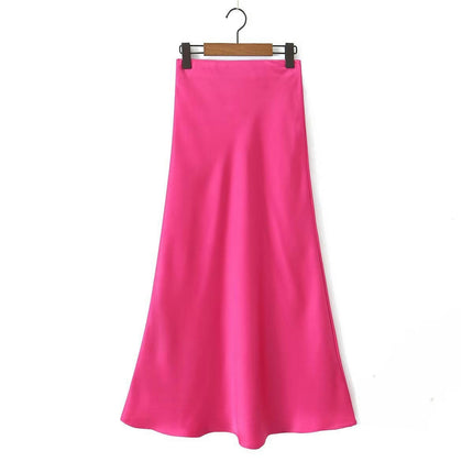 Satin High Waisted Maxi Skirt A-Line Spring Summer Casual Long Skirts