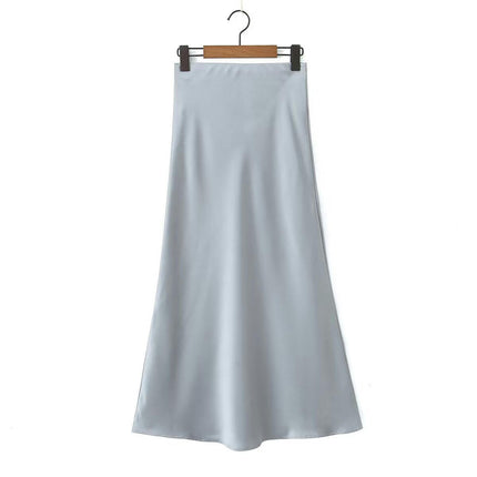 Satin High Waisted Maxi Skirt A-Line Spring Summer Casual Long Skirts