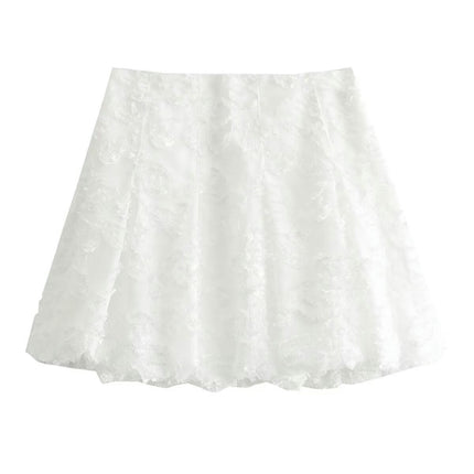Women Mini Bubble Skirt High Waisted A-Line Ruffle Pleated Short Skirt