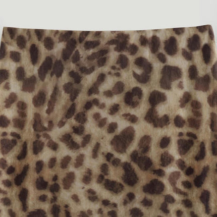 Women's Leopard Print A-Line High Waisted Sexy Mesh Bodycon Long Skirt