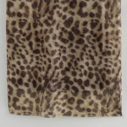 Women's Leopard Print A-Line High Waisted Sexy Mesh Bodycon Long Skirt