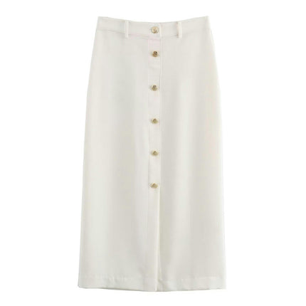 Women's Button Front High Waist Skirt Bodycon Midi with Skirt Slit