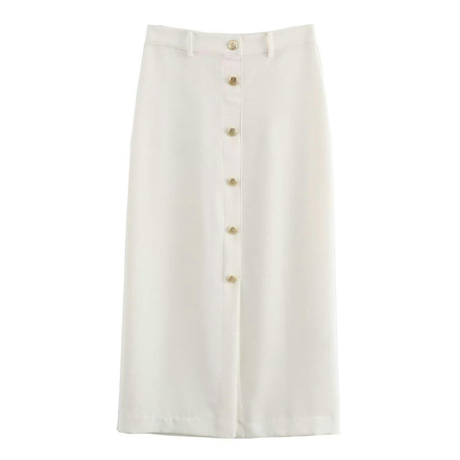 Women's Button Front High Waist Skirt Bodycon Midi with Skirt Slit
