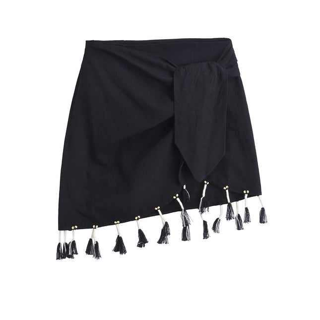 Womens High Waist FringesHem Tie Wrap Skirt Summer Casual A Line Mini Skirt