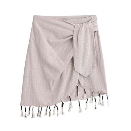 Womens High Waist FringesHem Tie Wrap Skirt Summer Casual A Line Mini Skirt