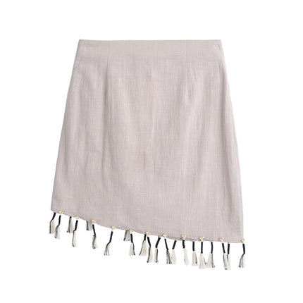 Womens High Waist FringesHem Tie Wrap Skirt Summer Casual A Line Mini Skirt