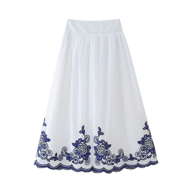 Womens Floral Embroidery Boho Maxi Skirt High Waist A Line Flowy Long Skirts