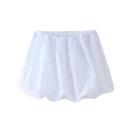Women Short Bubble Skirt High Waisted A-Line Pleated Puff Mini Skirt