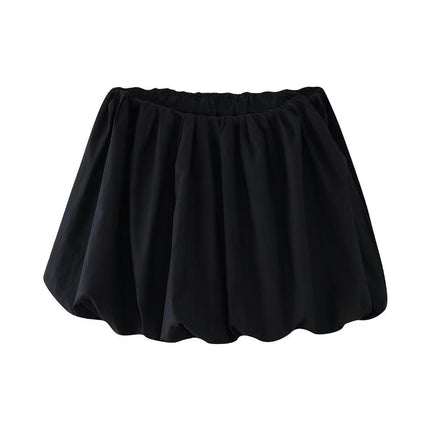 Women Short Bubble Skirt High Waisted A-Line Pleated Puff Mini Skirt