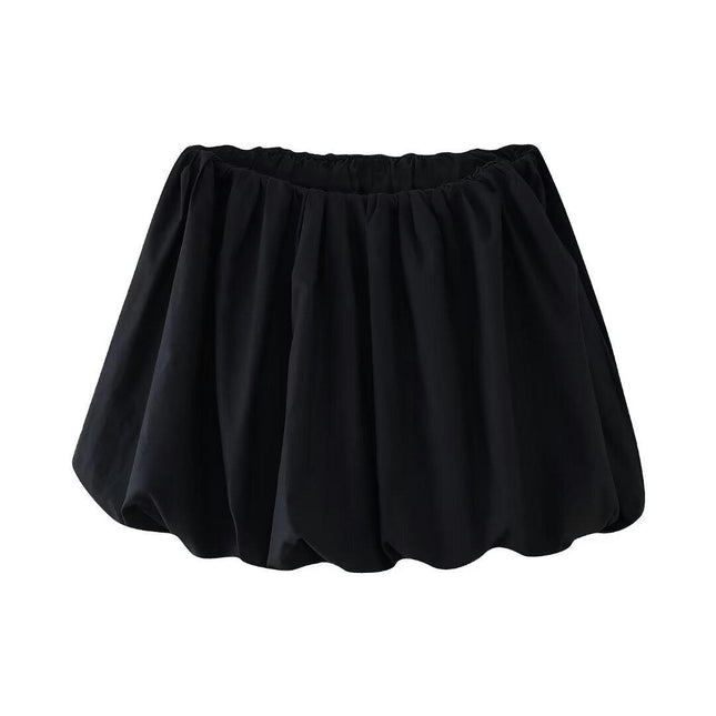 Women Short Bubble Skirt High Waisted A-Line Pleated Puff Mini Skirt