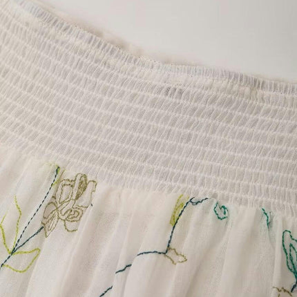Women's Floral Embroidery Skirts Flowy High Waist A Line Long Skirts