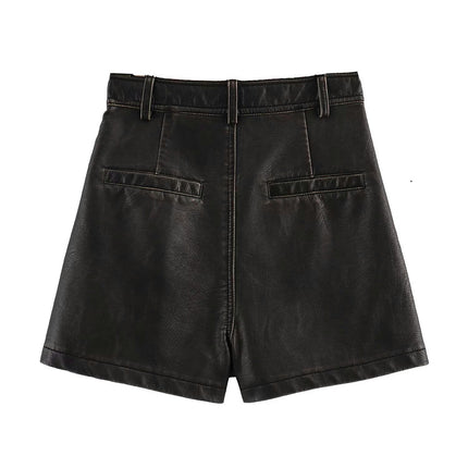 Faux Leather Skorts for Women High Waist Slit Mini Shorts Wrapped Skirt