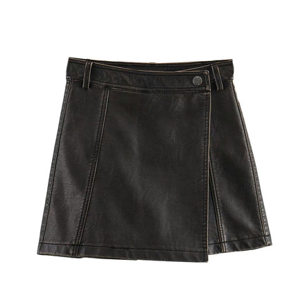 Faux Leather Skorts for Women High Waist Slit Mini Shorts Wrapped Skirt