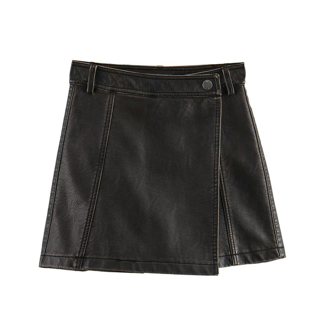 Faux Leather Skorts for Women High Waist Slit Mini Shorts Wrapped Skirt