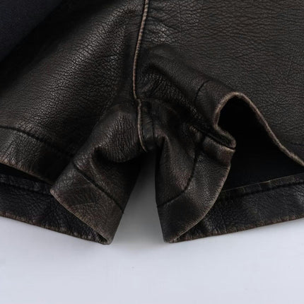 Faux Leather Skorts for Women High Waist Slit Mini Shorts Wrapped Skirt