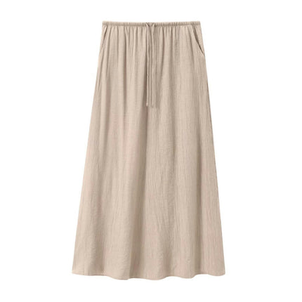 Womens Summer Skirts Casual A-Line High Waisted Midi Skirt with Pockets