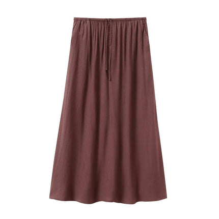 Womens Summer Skirts Casual A-Line High Waisted Midi Skirt with Pockets