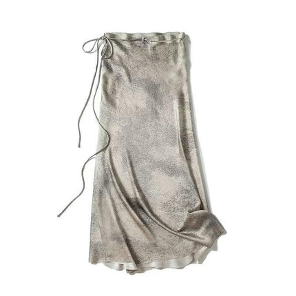 Women's Satin Skirt High Waist Split Sexy Party Wrap Tie Waist Maxi Skirt