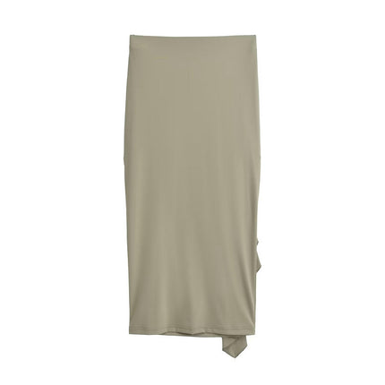 Women Elegant Ruched Ruffle High Waist Bodycon Party Pencil Midi Skirt