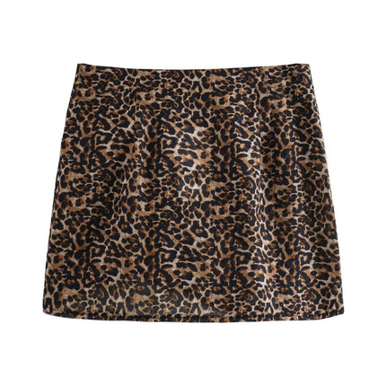 Women's Leopard Print Wrap Short Skirt High Waisted Knot Side Mini Skirts