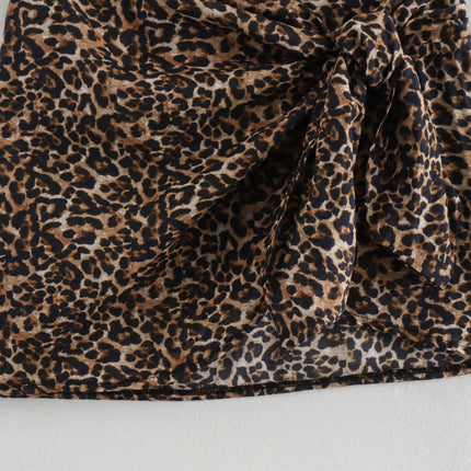 Women's Leopard Print Wrap Short Skirt High Waisted Knot Side Mini Skirts
