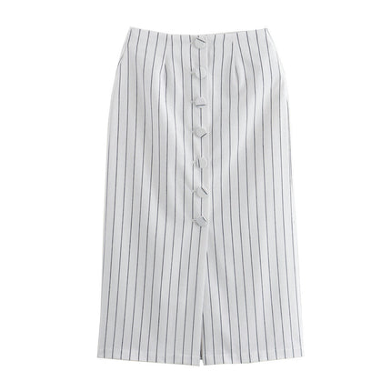 Women's Casual Button Front High Waist Bodycon Pencil Midi Skirt