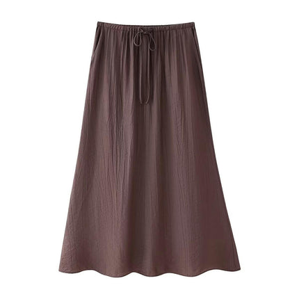 Women's Flowy Maxi Skirt Summer Casual Drawstring High Waist A-Line Long Skirts