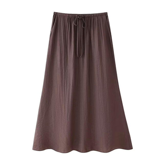 Women's Flowy Maxi Skirt Summer Casual Drawstring High Waist A-Line Long Skirts