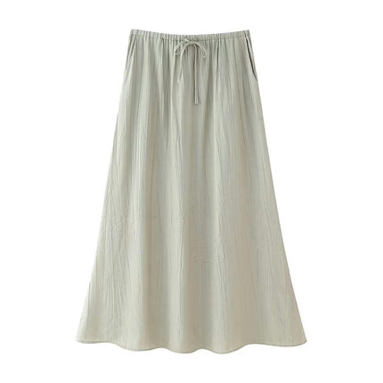 Women's Flowy Maxi Skirt Summer Casual Drawstring High Waist A-Line Long Skirts