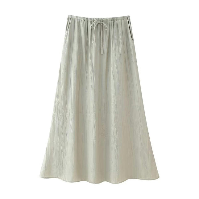 Women's Flowy Maxi Skirt Summer Casual Drawstring High Waist A-Line Long Skirts