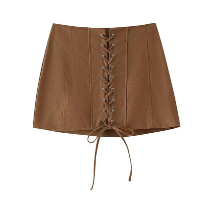 Women's Lace Up Short Skirt High Waist A-Line Bodycon Mini Pencil Skirt