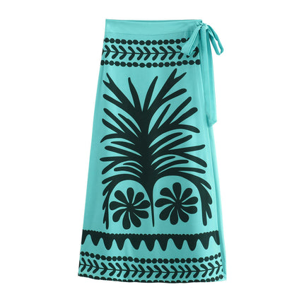 Women's Boho Print Wrap Skirt High Waisted Long Skirt with Slit