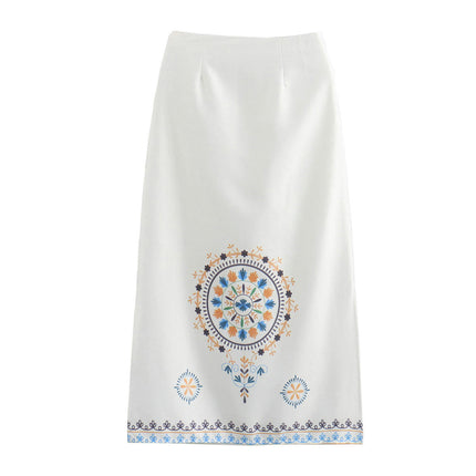 Women Summer Boho Print Skirts High Waist Split A-Line Long Skirt