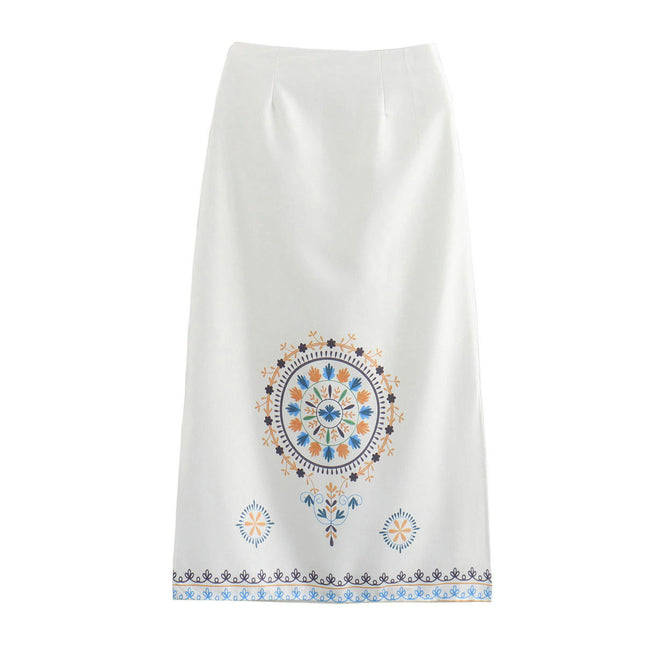 Women Summer Boho Print Skirts High Waist Split A-Line Long Skirt