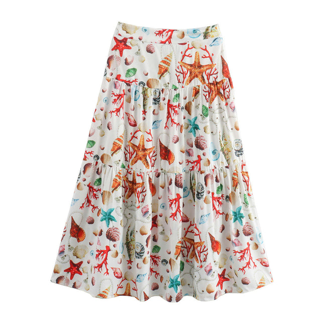 Women's Summer Print Long Skirt High Waist Flowy A Line Ruffle Maxi Skirt