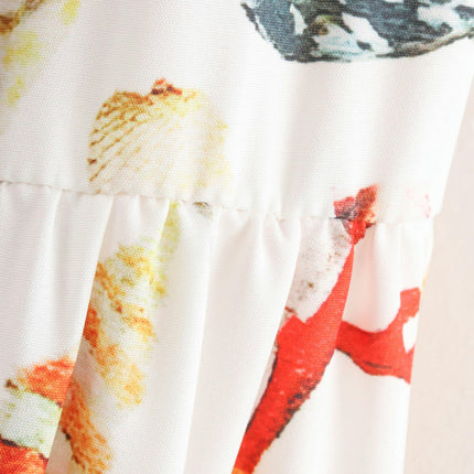 Women's Summer Print Long Skirt High Waist Flowy A Line Ruffle Maxi Skirt