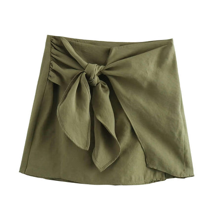 Womens Mini Wrap Skirt High Waist Knot Skorts Asymmetrical Hem Trendy Shorts